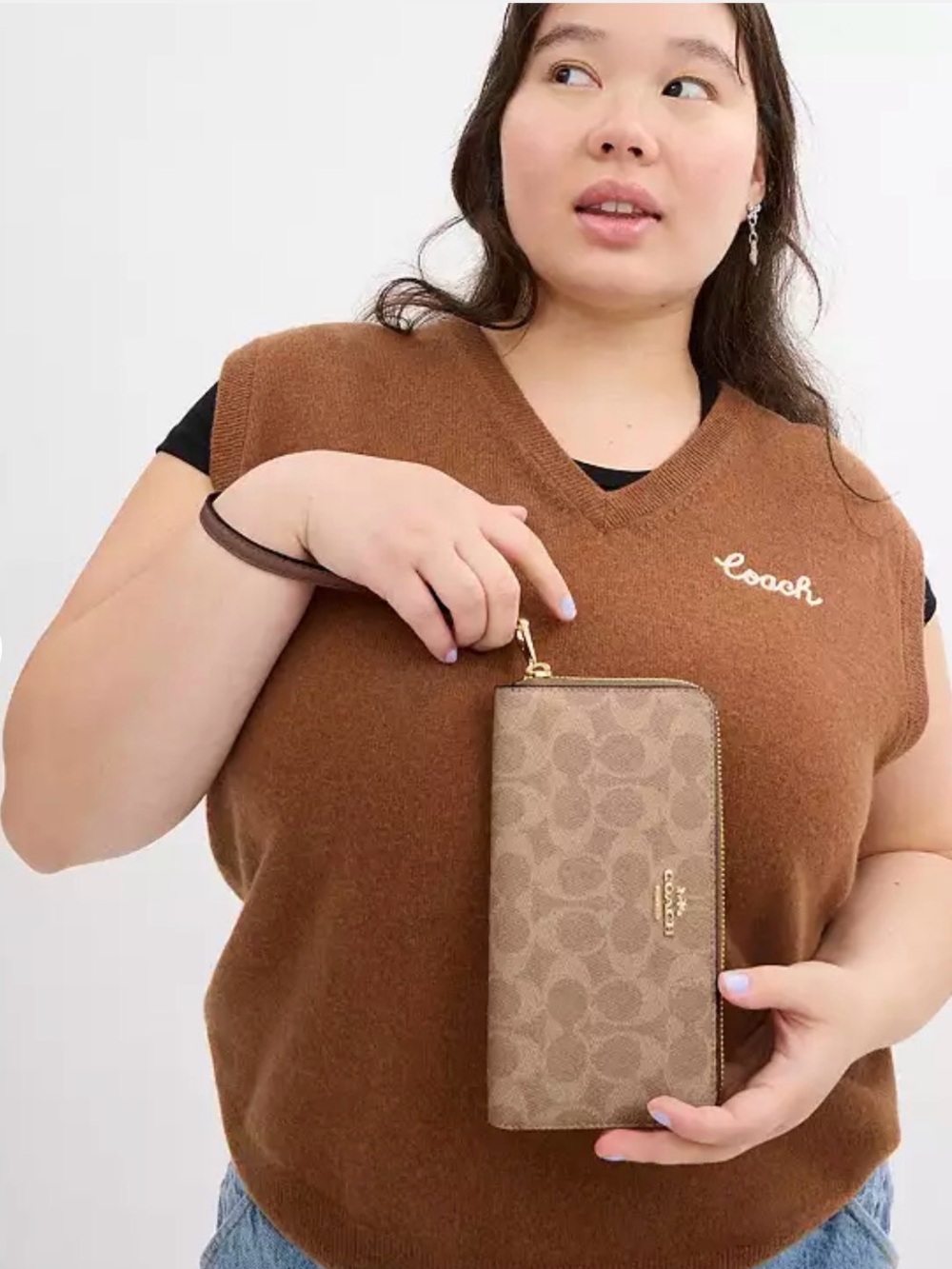 Coach Brown Signature Zip Around Wallet